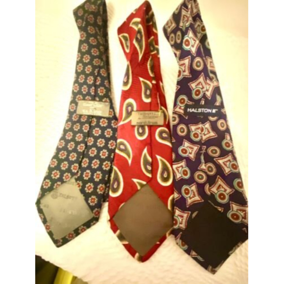 Robert Talbot And Halston Tie Lot Of 3 Red Blue Power Tie - Picture 2 of 2